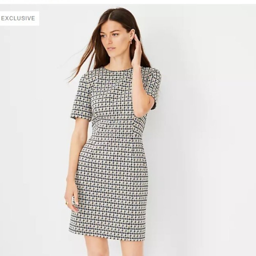Ann Taylor Houndstooth Short Sleeve Dress